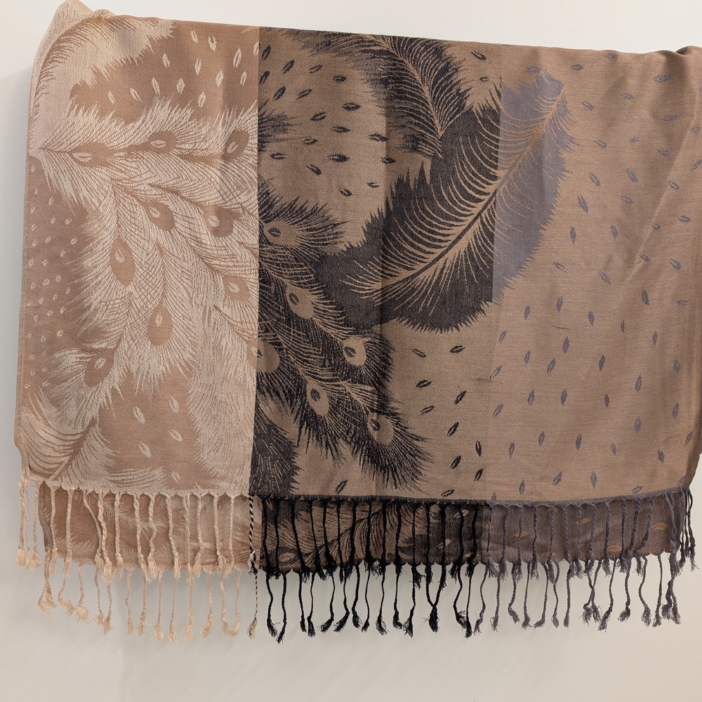 Pashmina Peacock Feather Design 100% Cashmere Shawl Tassel Blanket Scarf